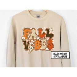 fall vibes lightning daisies dtf transfers, ready to press, t-shirt transfers, heat transfer, direct to film, fall dtf t