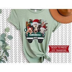 farm animal christmas truck, dtf transfers, ready to press, t-shirt transfers, heat transfer, direct to film cow goat pi