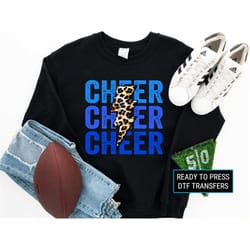 cheer dtf transfers, ready to press, t-shirt transfers, heat transfer, direct to film, cheerleading leopard lightning bo