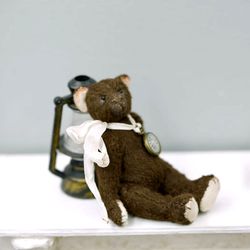 Handmade teddy bear, small red bear, miniature toy handmade toy home decor collection vintage bear dollhouse accessory g