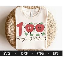 100 days of school svg, 100 days of school shirt, retro apple svg,  kid's shirt, teacher svg, dxf, png, eps, svg files f
