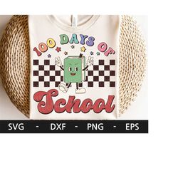 100 days of school svg, 100 days of school shirt, retro book svg,  kid's shirt, teacher svg, dxf, png, eps, svg files fo