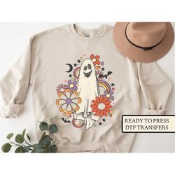 vintage hippie ghost, dtf transfers, ready to press, t-shirt transfers, heat transfer, direct to film, halloween screen