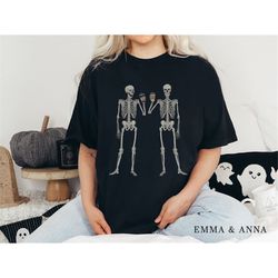 skeleton drinking coffee shirt, skeleton shirt, halloween crewneck, comfort colors halloween shirt, halloween party shir