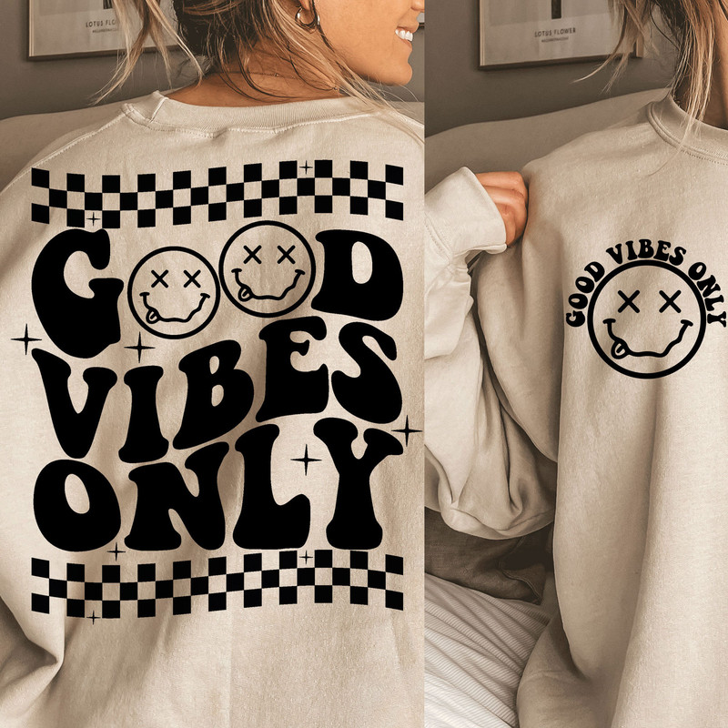 Good Vibes Only SVG, Retro Wavy Text SVG, Happy Face, Hippie SVG, Trendy Shirt Sublimation Design, Digital Craft Files For CricutSilhouette - 2.jpg