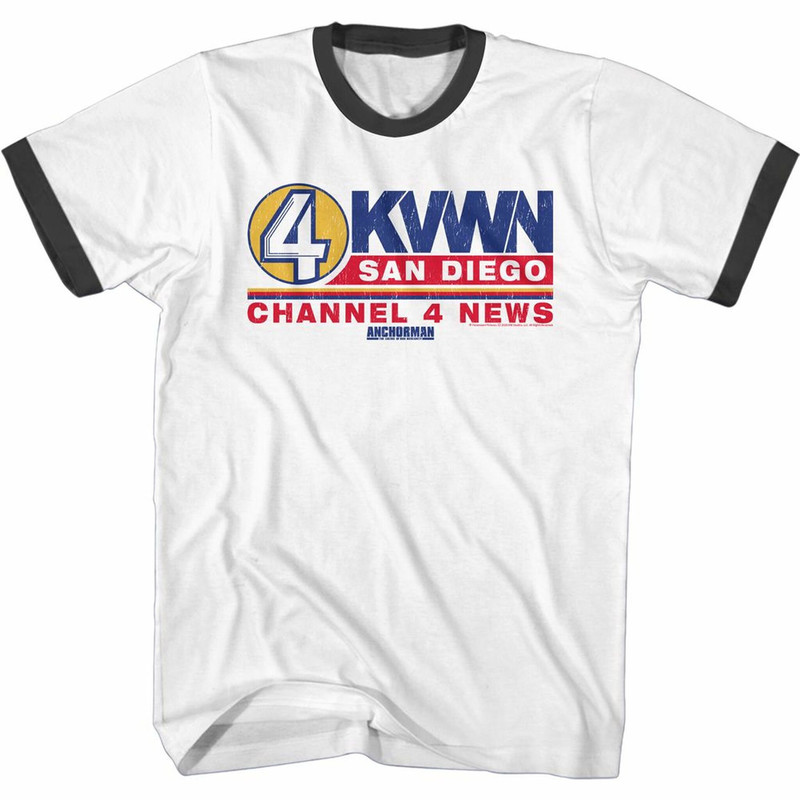Anchorman Ch 4 News Logo WhiteBlack Adult Ringer T-Shirt - 1.jpg