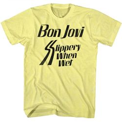 bon jovi slippery when wet yellow heather adult t-shirt
