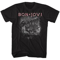 bon jovi slippery when wet black adult t-shirt