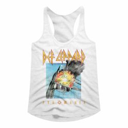 def leppard faded pyromania white junior women's racerback tank top t-shirt