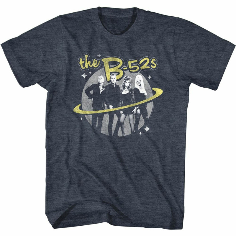 The B-52's Logo and Planet Navy Heather Adult T-Shirt - 1.jpg