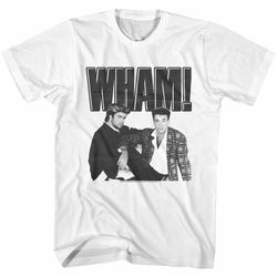 wham black and white poster white adult t-shirt
