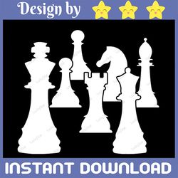 chess pieces white chessboard setup board game strategy player club competition svg .png clipart vector cricut cut
