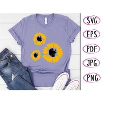 floral sunflower svg cut files png, floral yellow flower sunflower cutting files, vector clip-art sunflower svg cuttable