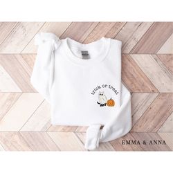 halloween sweatshirt, trick or treat sweatshirt, cat sweatshirt, ghost shirt, halloween sweater, black cat sweatshirt, s