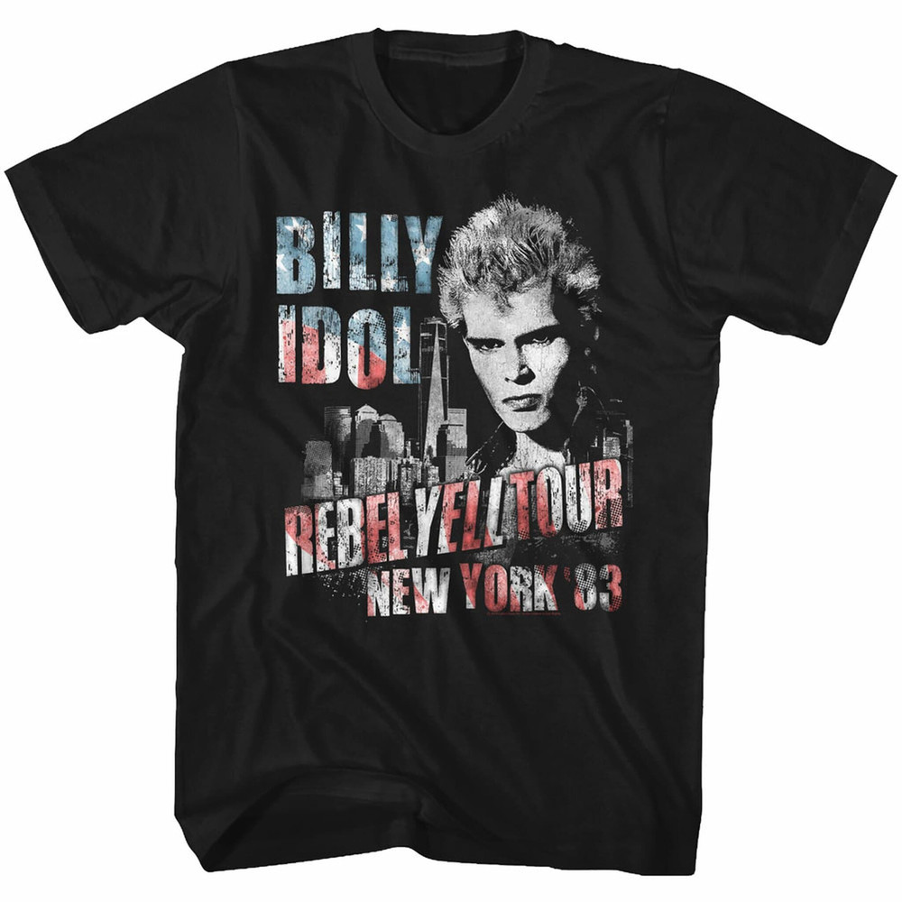 Billy Idol NY '83 Flag-ish Black Adult T-Shirt - 1.jpg