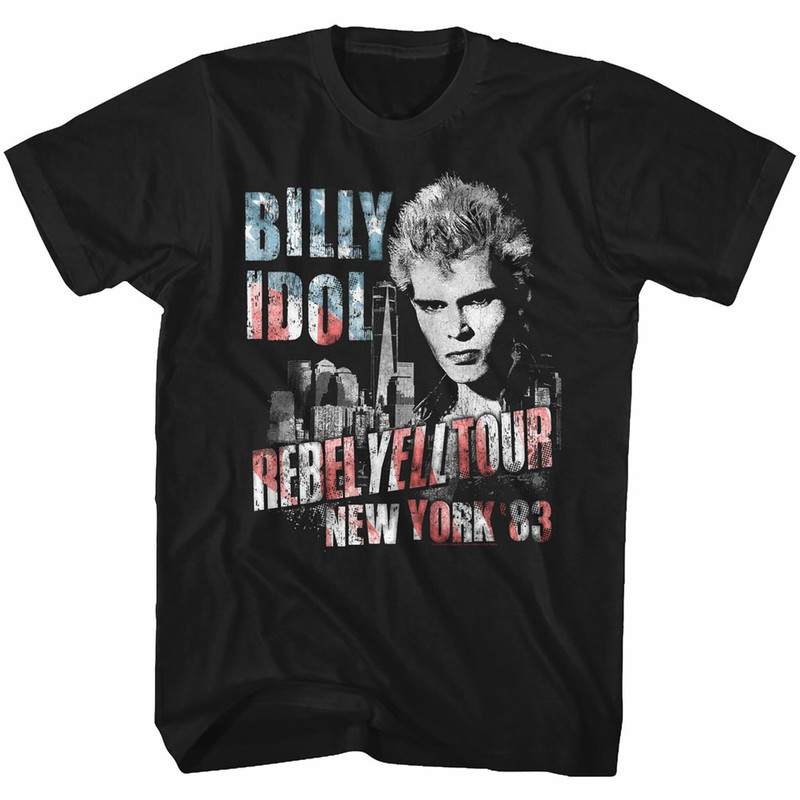 Billy Idol NY '83 Flag-ish Black Adult T-Shirt - 1.jpg