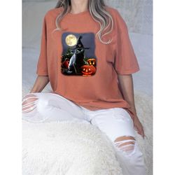 comfort colors witch cat shirt, halloween party costume, halloween tee, cute halloween shirt, girl's halloween shirt, fu