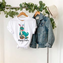 happy dinosaur easter shirt - funny easter day tee - t-rex feast t-shirt - spring holiday shirt - dino lover t-shirt - b