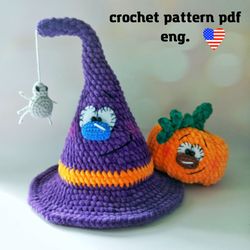 Crochet Halloween Decoration, Halloween Witch Hat, Pumpkin