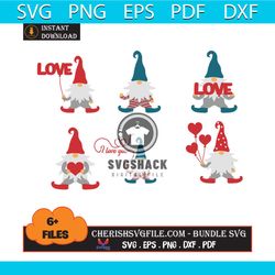 6 files valentine gnome love bundle svg, valentine svg, gnome bundle svg