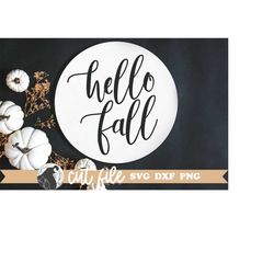 hello fall svg, fall sign design, autumn cut file, round fall sign svg, fall farmhouse, fall decor, cricut files, silhou
