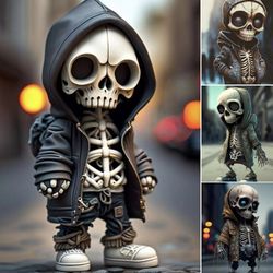 Halloween Cool Skeleton Figurines, Halloween Skeleton Doll Resin Ornament