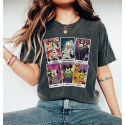 vintage disney halloween comfort colors shirt, retro mickey and friends tarot card halloween shirt, halloween matching