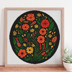 Cross stitch Flowers, Bouquet embroidery pattern, Counted cross stitch Floral, Modern cross stitch pattern Pillow