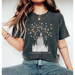 happiest place on earth shirt, disneyland castle comfort colors shirt, mickey balloon shirt, disney magic kingdom shirt,