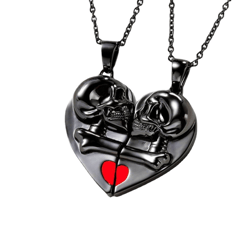 Punk Retro Skull Pendant Halloween Necklace Heart-shaped Magnetic Stitching Love Skull Couple Necklace