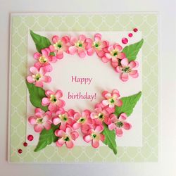 Apple blossom greeting card, Handmade greeting card, Birthday Card, Flowers card, Apple blossom 3D flower greeting card