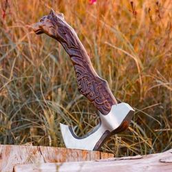 custom hand made high carbon steel viking axe with leather sheath
