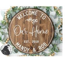 round floral welcome family name svg, last name svg, name cut file, established sign svg, htv file, cricut design, silho