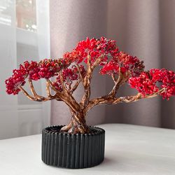 handmade artificial beaded bonsai tree red | realistic fake plant | exclusive handcrafted decoration