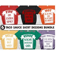 6 taco sauce shirt designs bundle, matching hot sauce costume party svg, halloween svg, dxf, png, eps, svg files for cri