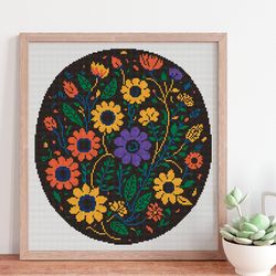 Cross stitch Flowers pattern, Botanical embroidery, Counted cross stitch Floral, Cross stitch pillow patter, Digital