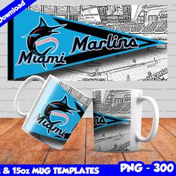 Marlins Mug Design Png, Sublimate Mug Template, Marlins Mug Wrap, Sublimate Baseball Design Png, Instant Download