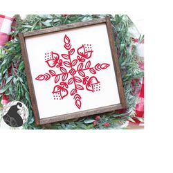 snowflake svg, snowflake cut file, christmas sign svg, floral snowflake svg, digital download, cricut file, silhouette d