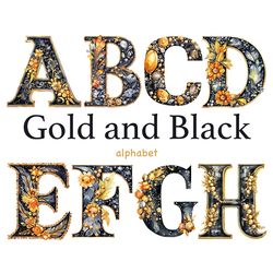 Gold and Black Alphabet Clipart | Retro Letters PNG
