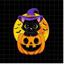 black cat witch hat pumpkin halloween png, cute black cat witch halloween png, black cat halloween png, cat witch png