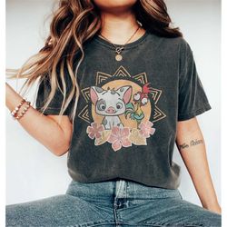 vintage disney moana floral pua and hei hei comfort colors shirt, disney moana movie shirt, disney princess shirt, walt