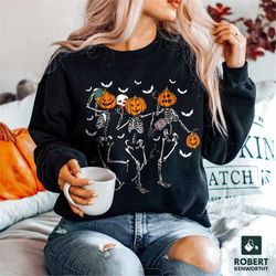 dancing skeleton halloween sweatshirt, pumpkin halloween sweatshirt, pumpkin sweatshirt, fall sweatshirt, spooky season,