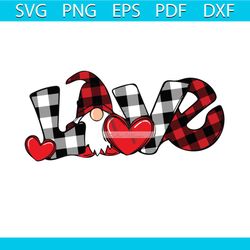 love gnome valentines day, valentine svg, gnomes svg, plaid love svg, heart svg couple svg