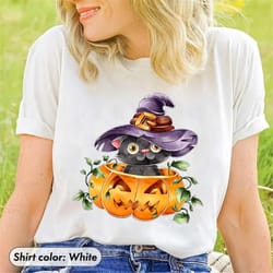black cat on pumpkin shirt, shirt for fall, black cat t-shirt, halloween black cat design, fall shirt, iprintasty hallow