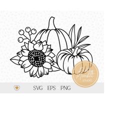 pumpkins with sunflower svg, thanksgiving svg, fall composition png