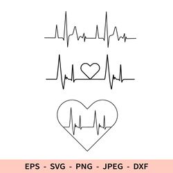 Heartbeat Svg Heart File for Cricut Nurse PNG Cardiogram Outline Medical dxf Love Svg for laser Pulse cut Valentine day