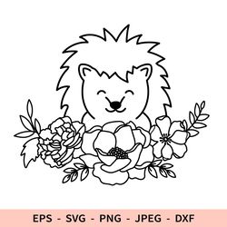 Cute Hedgehog Svg Floral Hedgehog File for Cricut Woodland Animal Cut File Nursery Sublimation Outline Childish Png