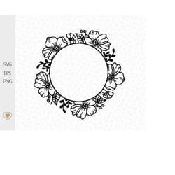circle floral frame svg, flower border svg, svg files for cricut, flower svg