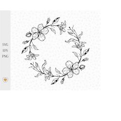 floral wreath svg, lily branch svg, flower border illustration, floral wreath png
