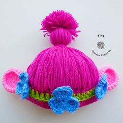 CROCHET PATTERN - Princess Poppy Hat | Troll Photo Prop | Crochet Halloween Wig | Sizes from Baby to Adult